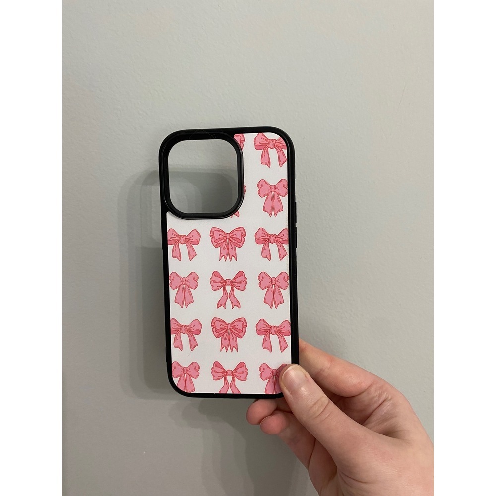 Pink Bow Pattern iPhone 14‎ Pro Case White Pink Coquette Ribbon Design